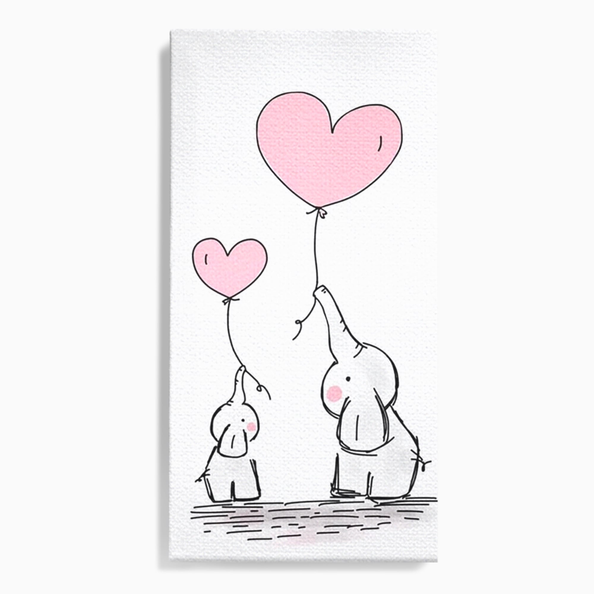 Tablou canvas cu ilustratie cu elefanti si baloane, fara rama, pe sasiu de lemn